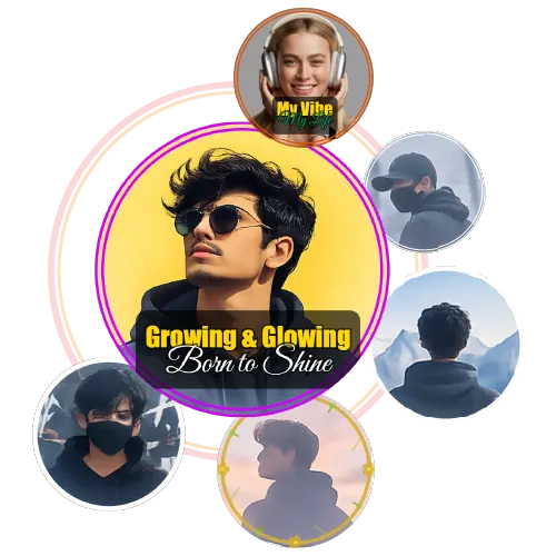 Free DP maker online collage with stylish guy in sunglasses on yellow circle frame and multiple portrait thumbnails.