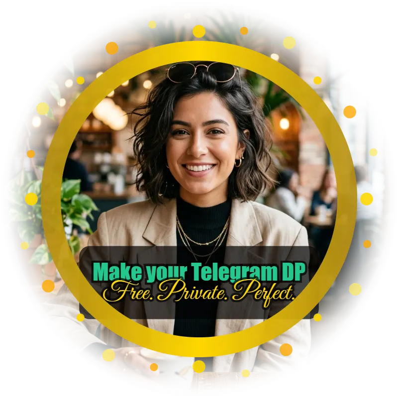 Free Telegram DP no watermark maker with gold circle frame and text overlay