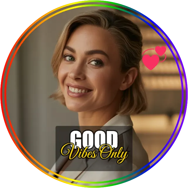 Snapchat DP maker example with rainbow gradient border, heart sticker, and good vibes only quote, generated with DP Maker tool