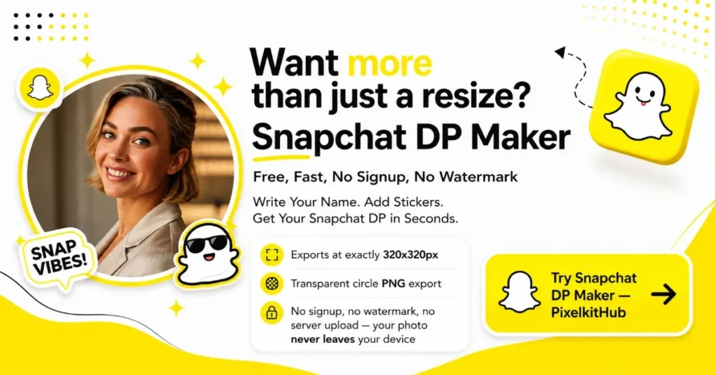 Example Snapchat DP made with DP Maker, showing rainbow gradient border, sticker, and text overlay on a 320x320px transparent circle PNG, no signup no watermark
